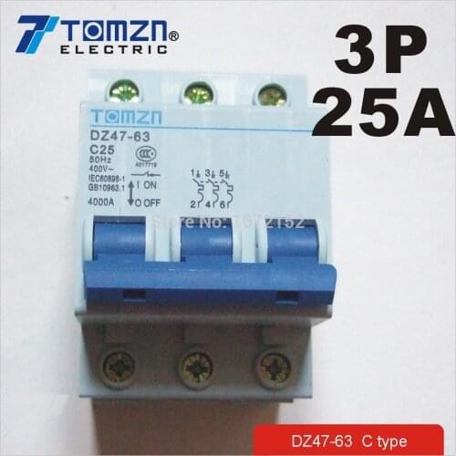 3P 25A 400V~ 50HZ/60HZ Circuit breaker MCB C TYPE