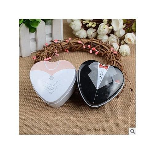 Free Shipping 10 X Bridal & Groom Dress Tin Box Heart Shape Wedding Candy Box Gift Box Wedding Party Favor Gift