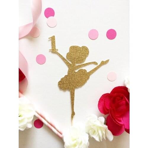 Glitter custom Ballerina Age number or letter cupcake toppers Food Picks girls birthday party cake decorations