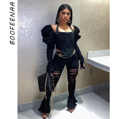BOOFEENAA Black Blouses