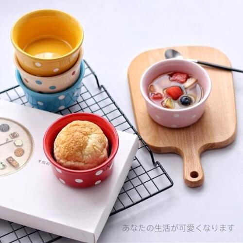 Polka Dot Baking Bowl Ceramic Creative Baking Bowl Double Skin Milk Cup Dessert Bowl Steamed Cake Bowl Oven Baking Cup