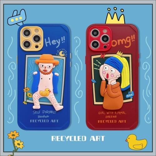 Funny Couple Phone Case For Iphone 11 12 Pro MAX Mini Fundas Iphones X Xr 7 8 Plus Se2 Cubism People Fall Prevention Back Cover