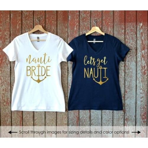 Csutomize Lets Get Nauti BEACH wedding Bride tees Bachelorette t shirts Bridesmaid tank tops singlets bridal party favors gifts