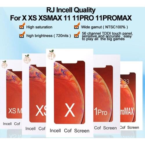 RJ Incell Screen For iPhone X Xs Max XR 11 LCD Display Touch Screen Digitizer Assembly No Dead Pixel Replacement Parts + Gift
