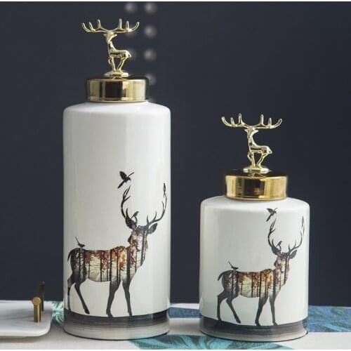 Jingdezhen Porcelain Vase Decoration Nordic Light Luxury Living Room Porcelain Storage pot deer pattern