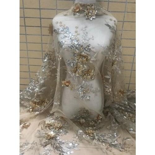 Beautiful embroidery mesh fabric 5 yards L-56681 nigerian tulle lace fabric 3d flower French Net Lace Fabric