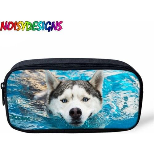 NOISYDESIGNS Box Pencil Case Students Funny 3D Dog Husky Print Teen Girls Makeup Bag Boys School Children Dog Pattern Pencil Box