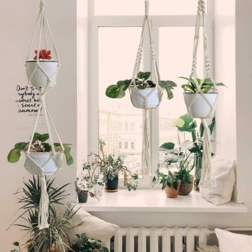 Macrame Plant Hangers Indoor White Cotton Rope Flower Pot Hanging Hot Home Decor 2021