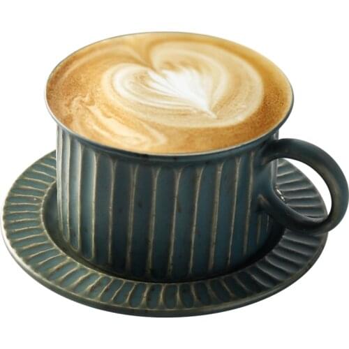 Japan Style Coffee Cup Saucers Ceramic Retro Brief Handmade Pottery Tumbler Pigmented Cups Saucers With Handgrip Gift EE50BD