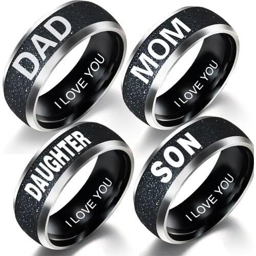 New Simple 8mm Stainless Steel Love Mom Son Daughter Decoration Family Ring Jewelry