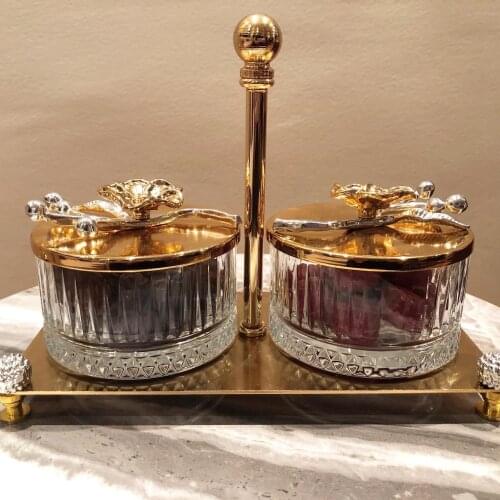 Candy Chocolate Service Gold Colour Flower Design Modern Classic Design Kitchen Home Decoration Accessories Glass Metal Material
