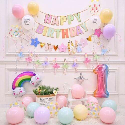 Little Baby Royal Crown Pink Castle Princess Ballet Girl 1 2 3 4 5 Birthday Idea ins Rainbow Party Banner Garland balloon Decor