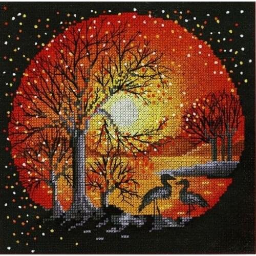 Top Customized Embroidery Herons at Sunset Cross Stitch Kit for Beginners with 100% Cotton Floss & Free Shipping for Wall Decor