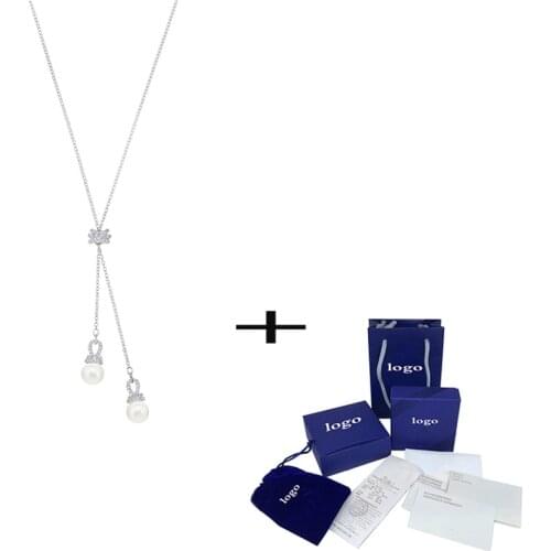 SWA Fashion New Y-shaped Necklace Exquisite Crystal Pearl Pendant Ladies Send Girlfriend Romantic Birthday Gift