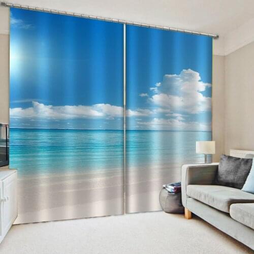 Fashion blue sky curtains 2Pcs/Set beach window curtains for living room bedroom blackout curtains