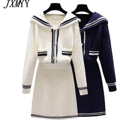 JXMYY Fashion Suit Women 2021 Autumn And Winter New College Design Sweater Cardigan Half Skirt Two-Piece Suit