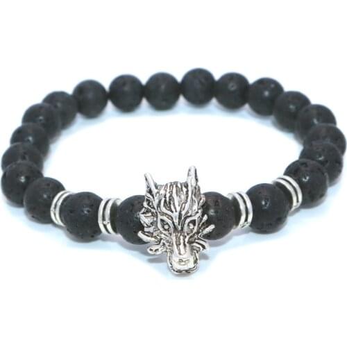 2PCS Natural Matte Black Lava Volcanic Faucet Stone Charm Bracelet Homme Jewelry Bracelets Gifts Charm Bracelet Men