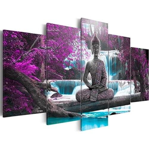 5pcs/Set Diamond Painting 5D Buddha Religion Diy Full Drill Square Diamond Embroidery Waterfall Cross Stitch Multi-Picture