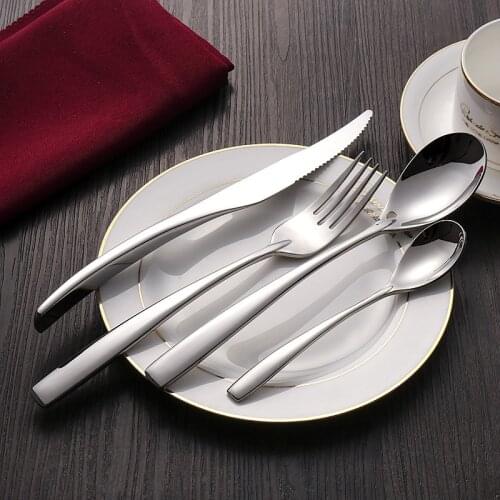 Cubiertos Посуда 4 Pieces Cutlery Set Stainless Steel Tableware Knife Fork and Spoon Flatware Set Dishwasher Safe