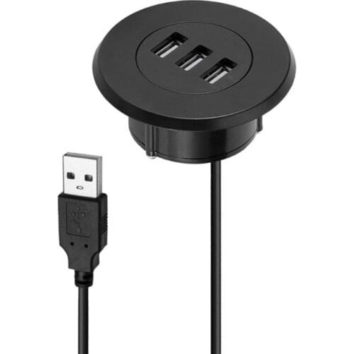 5cm Grommet Hole In-Desk Mounting 3 Ports USB 2.0 Hub For Laptop PC Computer