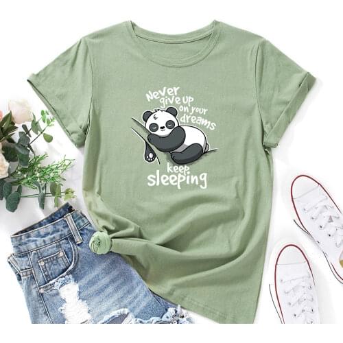 Never Give Up on Your Dreams Panda Shirt for Women Cute Panda Bear T-Shirt Animal Graphic Tee Summer Cotton Short Sleeve Tops