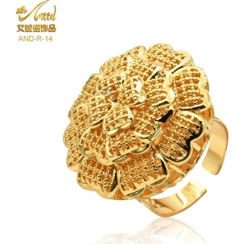 French New Rings Resizable Women 24K Gold Color Ring Jewelry For African Dubai Wedding Bbridal Party Girl Luxury Ring Wife Gifts