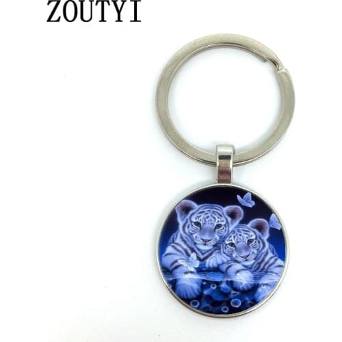 New / hot, charming cute tiger friends, mens and womens key chain quality car pendant, convex glass key ring