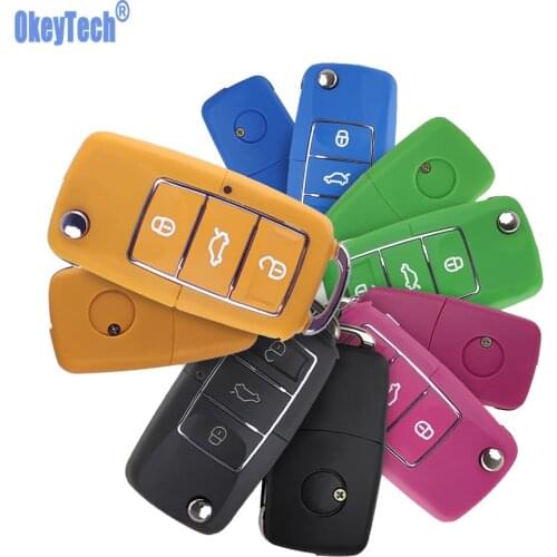 OkeyTech Car Flip Folding Key Shell Case for V W Volkswagen Beetle 3 Button HAA Uncut Blank Blade Blue Black Green Red Orange