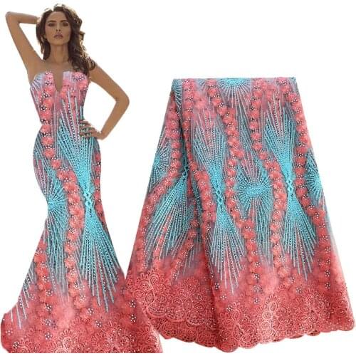 Peach African Lace Fabric 2020 Embroidered Nigerian Laces Fabric Bridal High Quality French Tulle Lace Fabric For Women Dress