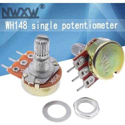 5pcs/lot WH-148 B50k 50k single 3-pin volume adjustment potentiometer B503 shaft length 15mm with nut and washer