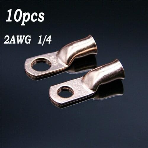 Wire Ring Terminal Copper 2 AWG Gauge 1/4 Connectors 10pcs Car Audio Terminals Circular Splice Ring Terminal Wire Naked