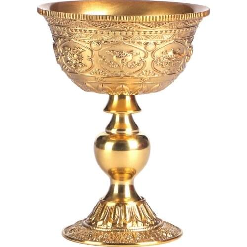 Embossed Brass Candle Cup Romantic Flower Gold Candlestick Buddhist Lamp Holder Wedding Dinner Home Collection Table Decoration