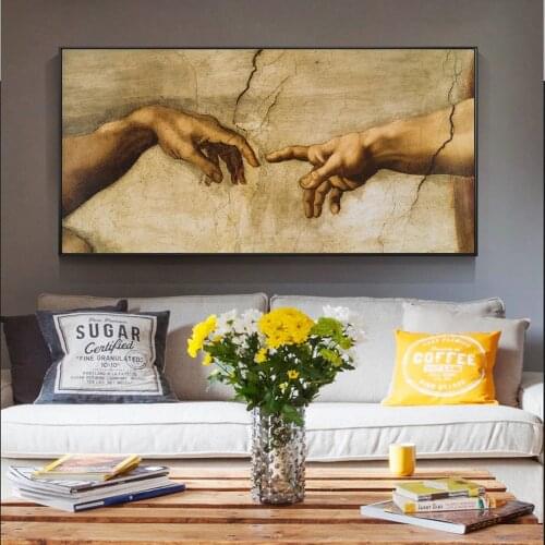Creation of Adam By Michelangelo World Famous Canvas Paintings Posters and Prints Wall Art Pictures for Living Room Home Decor