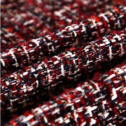 50x145cm France Tweed Red Color Yarn Dyed Braided Tweed Fabric For Woman Autumn Jacket Dress Suits Coat DIY Sewing Material