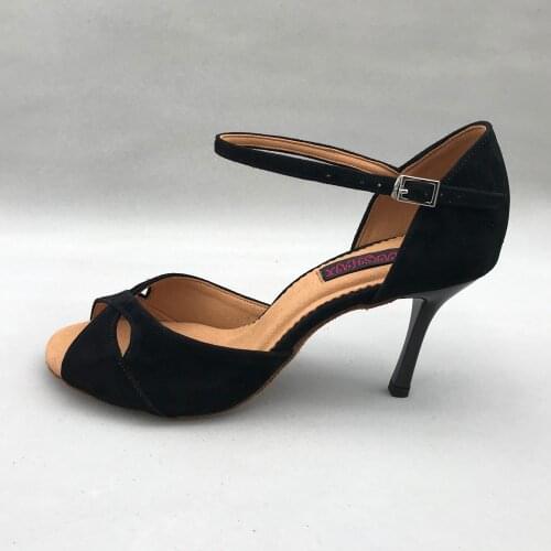 8.5cm high heel black Latin Dance Shoes For women Salsa shoes pratice shoes comfortable latin shoes MS6226BSL low heel available