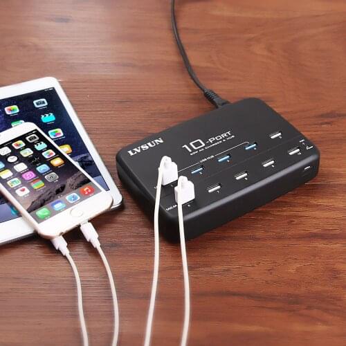 Udoli Universal 10 Port Desktop USB Wall Charger Multi Port AC Power Adapter with USB 2.0 HUB For Tablet iPad iPhone 4 4s 5 5s 6
