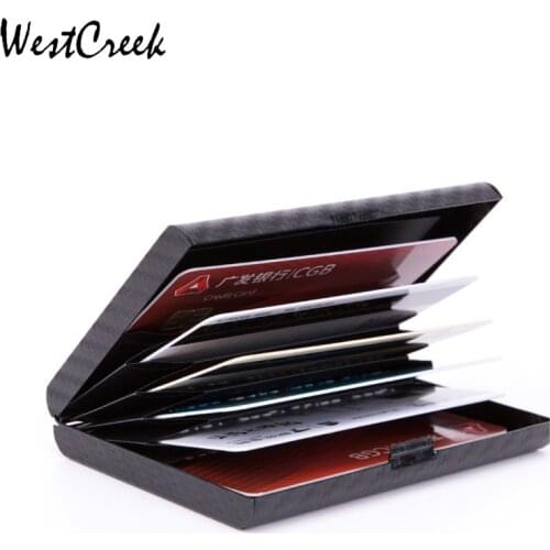 WESTCREEK Brand Aluminum Alloy Carbon Fiber Pattern RFID Blocking Black Thin Short Business Credit Card Holder