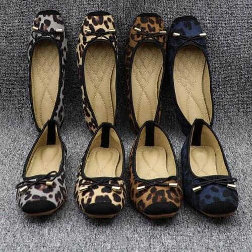 2020 Spring Woman Leopard Ballet Women Slip on Loafers Ladies Flats with Bow Fordable Ballerina Platform Comfy Casual Flat Shoes