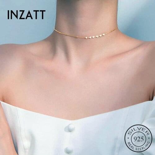 INZATT Real 925 Sterling Silver Heart chain Choker Necklace For Fashion Women Party Minimalist Fine Jewelry Bohemia Accessories
