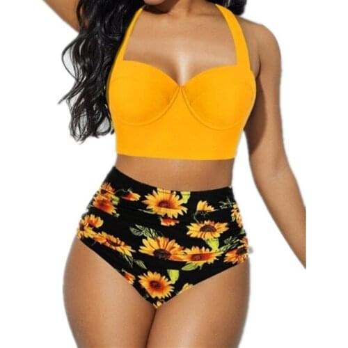 Women Sexy Printed Bikini Two Pieces Swimsuit Plus Size Swimwear High Waisted Bikini Swimming Suit for Women