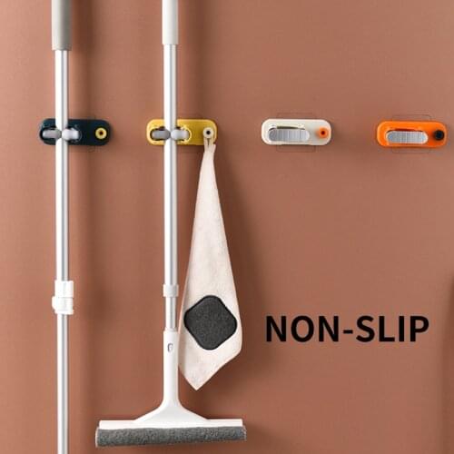 1Pcs 4Colors ABS/TPR Mop Holder Bathroom Organizer Multi-function Wall Mounted Waterproof Home Storage Rack Nordic Style