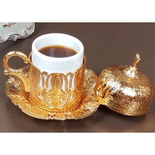 12 Colors) Turkish Greek Moroccan Arabic Demitasse Coffee Espresso Cup and Saucer with Handle Lid Inner Porcelain for Serving a
