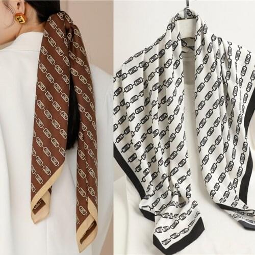2021 Brand Luxury 90*90cm Scarf Hijab Women Print Chain Twill Square Scarves Shawl Wrap Head Neckerchief Bandana Foulard 2021