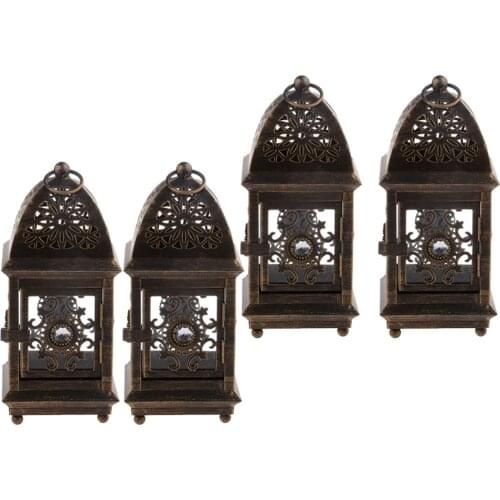 4pcs European Style Home Decoration Lantern Iron Moroccan Style Candlestick Candle Holder Candle Stand Light Holder