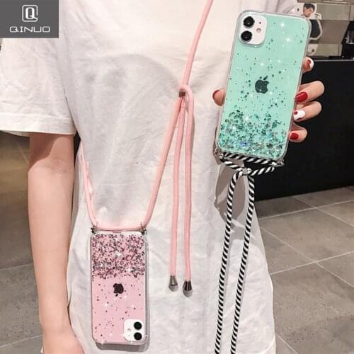 Sparkle Glitter Strap Cord Chain Phone Case For iPhone 12 11 Pro XS Max XR X 7 8 6 6S Plus SE2 Necklace Lanyard Carry Cover Hang