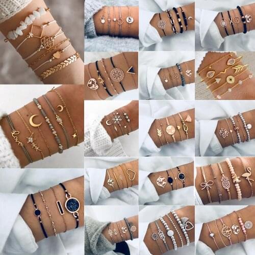 21 fashion style bracelets geometric bracelet woven bracelet heart letters crystal shell moon natural stone bracelet wholesale