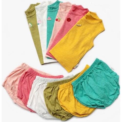 Brand Summer Unisex Newborn Clothes Baby Boys Girls 100% Cotton Set Tee Shirts + Shorts Cartoon Fruit Embroidery Clothing Suit