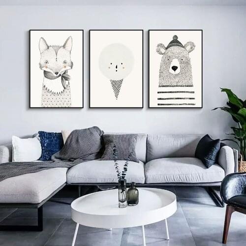 Black and White Photo Cute Cartoon Animal Lovely Baby room wall poster Bear Childrens Room Decorative Painting Mural Picture