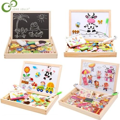 1Set Wooden Magnetic Puzzle Figure/Animals/ Vehicle /Circus Drawing Board 5 styles Box Educational Toys for Children Gift YJN