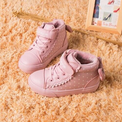 Winter Kids Ankle Boots Plush Warm Waterproof Leather Shoes Pink Princess Shoes Toddler Girls Snow Boots Thickening Cotton Boots